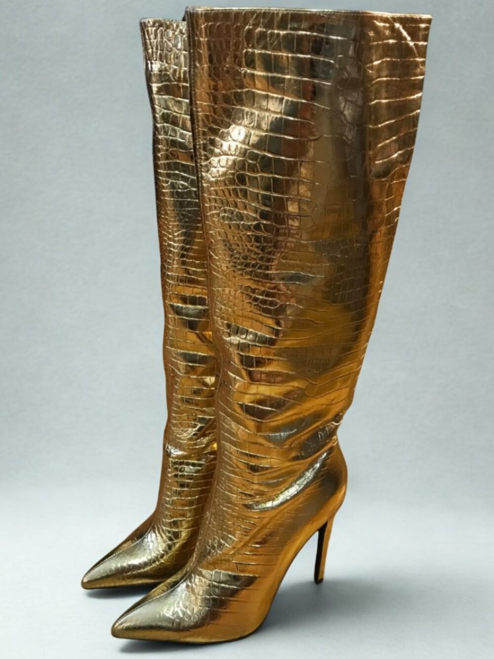 Roger Pearson Gold Metallic Pointed Toe Stiletto Boots